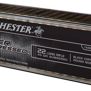 Winchester Ammo SUP22LR Super Suppressed 22 LR 45 gr Black Copper Plated Round Nose 100 Per Box/20 Case