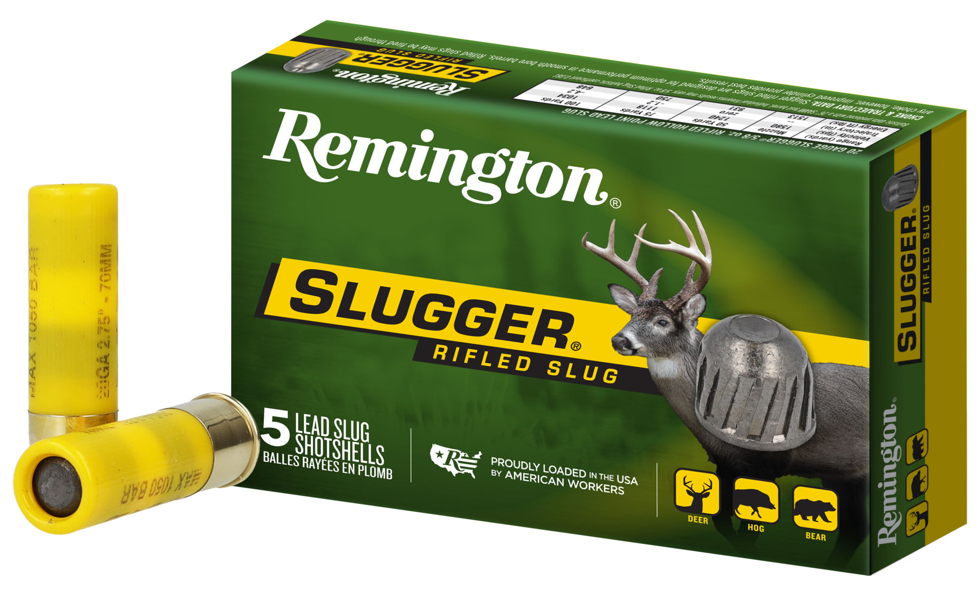 Remington Ammunition 20616 Slugger 20 Gauge 2.75" 7/8 oz Rifled Slug Shot 5 Per Box/50 Cs