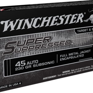 Winchester Ammo SUP45 Super Suppressed 45 ACP Subsonic 230 gr Encapsulated Full Metal Jacket 50 Per Box/10 Case