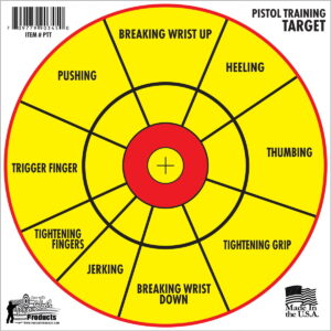 Pro-Shot PTT6PK Pistol Training 12" Diagnostic Bullseye Hanging Paper Yello With Red Impact Enhancement 6 Pack