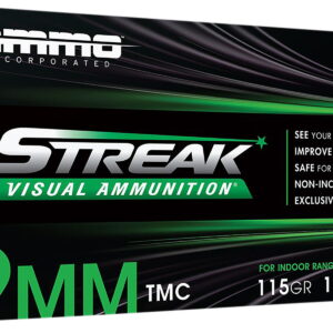 Ammo Inc 9115TMCSTRKGRN50 Streak Visual (GREEN) 9mm Luger 115gr Total Metal Case 50 Per Box/20 Case