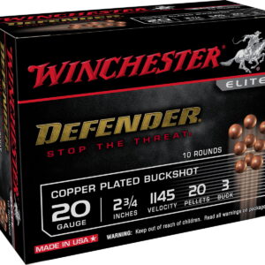 Winchester Ammo SB203PD Defender 20 Gauge 2.75" 20 Pellets Copper Plated 3 Buck Shot 10 Per Bx/ 10 Case