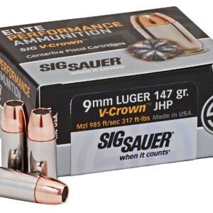 Sig Sauer E9MMA350 Elite Performance 9mm Luger 147 gr V Crown Jacketed Hollow Point 50 Per Box/10 Case