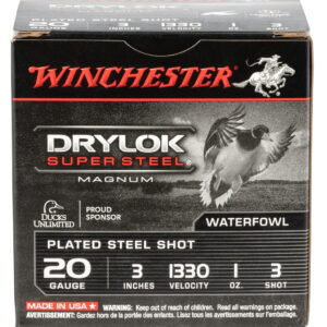 Winchester Ammo XSM2033 Drylok Super Steel Magnum 20 Gauge 3" 1 oz 3 Shot 25 Per Box/10 Case