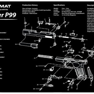 TekMat TEKR17WALP99 Walther P99 Cleaning Mat Walther P99 Parts Diagram 11" x 17"