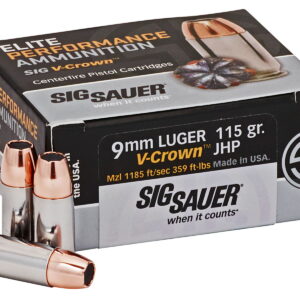 Sig Sauer E9MMA150 Elite Performance 9mm Luger 115 gr V Crown Jacketed Hollow Point 50 Per Box/10 Case