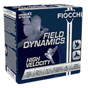 Fiocchi 12HV4 Field Dynamics High Velocity 12Gauge 2.75" 1 1/4oz 4Shot 25 Per Box/10 Case